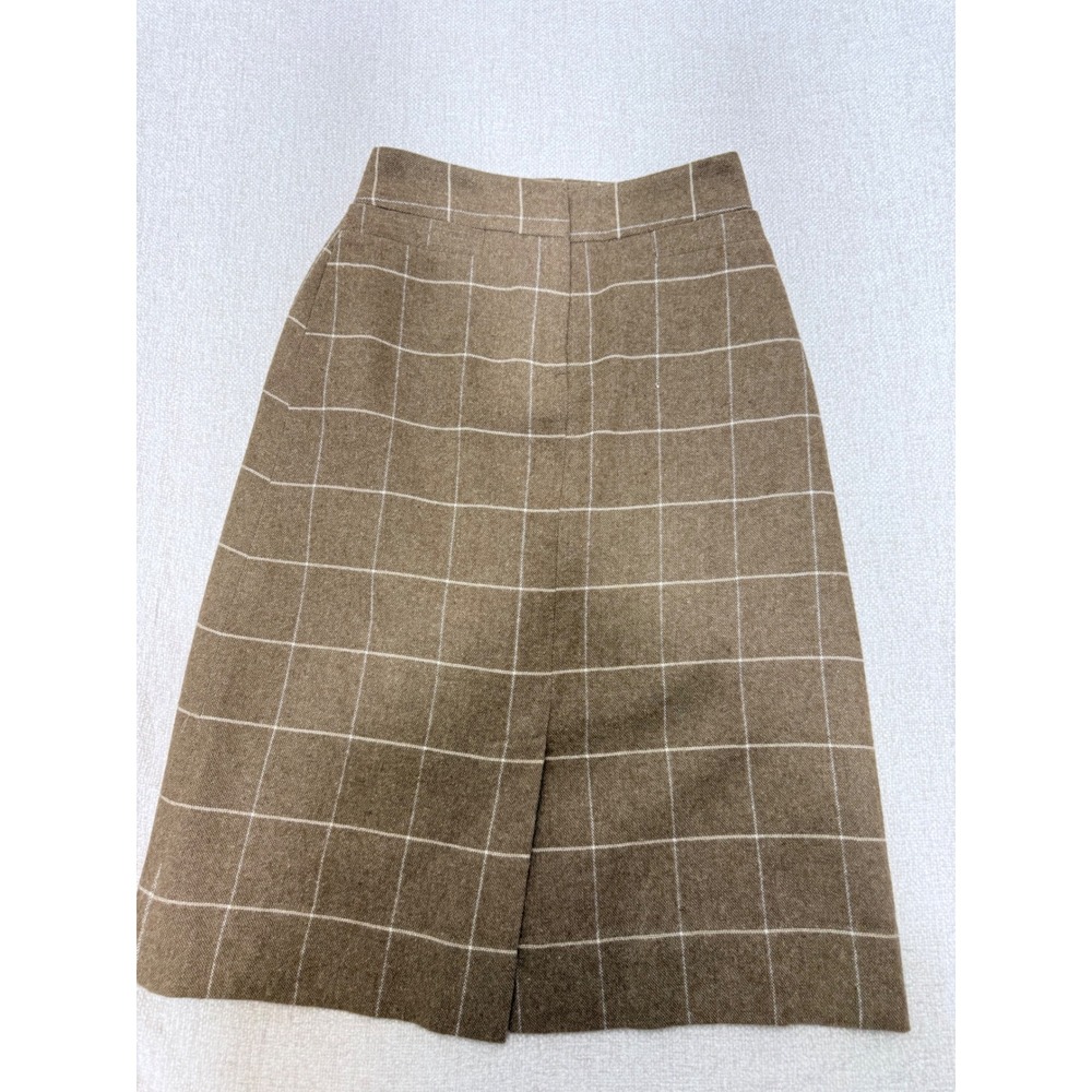 J.G. Hook Brown Windowpane Plaid Wool Blend Midi Pencil‎ Skirt Size 2P Petite